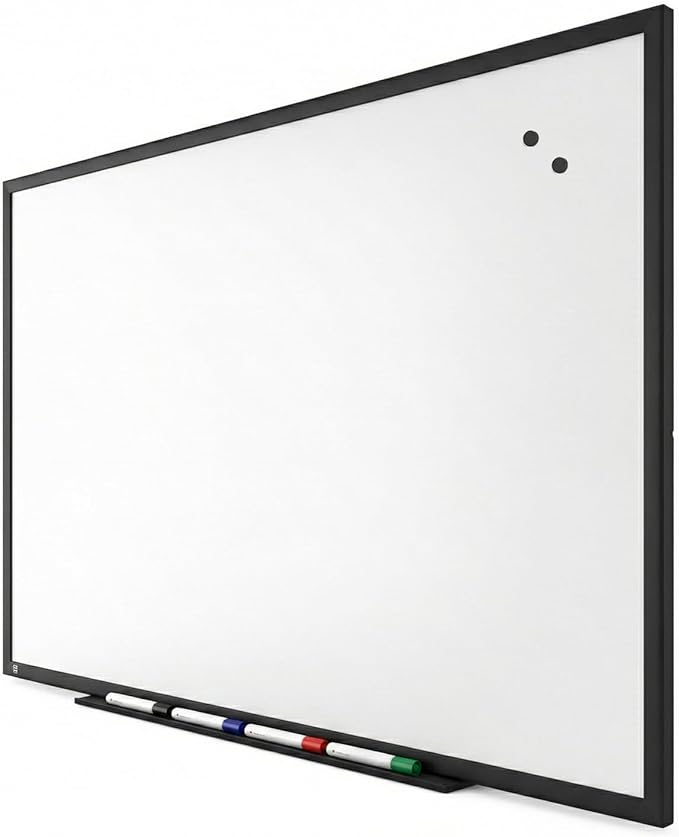 TRU RED Magnetic Porcelain Whiteboard | Dry Erase Board for Wall, White Board with Black Frame, 3 ft x 4 ft, 4 Multicolor Markers Included