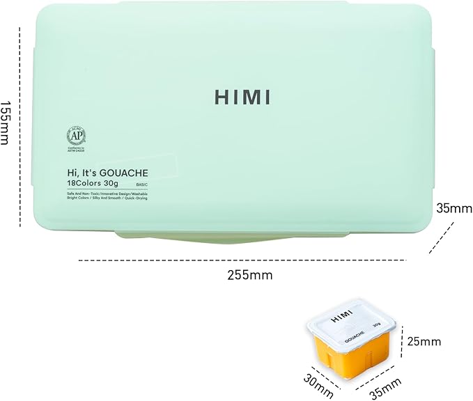 HIMI Gouache Paints Set, 18 Colors, 30g, jelly gouache paint set, Non Toxic Paint for Canvas and Paper, Art Supplies for Professionals, and More (Green Case