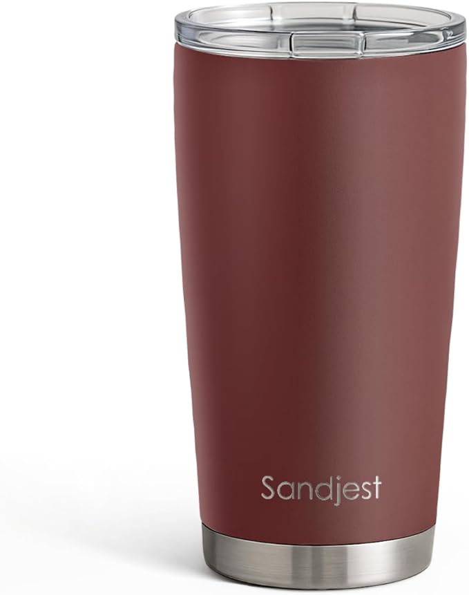 SANDJEST Stainless Steel Tumbler 20 oz, Double Wall Vacuum Insulated Mug with Lid, Travel Coffee Cup for Women Men Friends, Birthday Christmas (Mahogany Red)