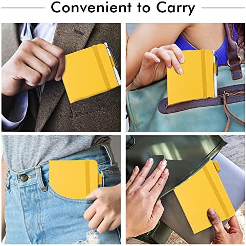 feela 3 Pack Pocket Notebook Journals with 3 Black Pens, A6 Mini Cute Small Journal Notebook Bulk Hardcover College Ruled Notepad with Pen Holder for Office School Supplies, 3.5”x 5.5”, Yellow