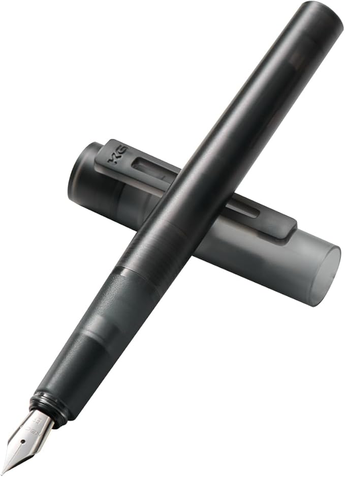 Kaco SKY Fountain Pen with Extra 8 Cartridges, Black Ink Pen with Fine Nib and Ink Converter, Black