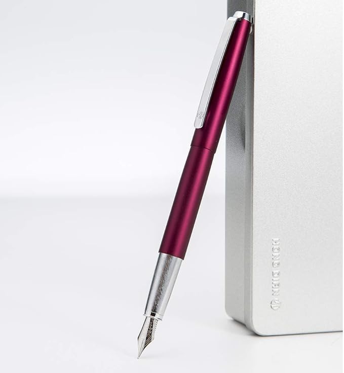HongDian 525 Purple Metal Fountain Pen Bent Nib, Calligraphy Fude Pen 0.6mm with Converter and Metal Box Set
