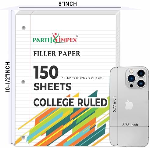 PARTH IMPEX Loose Leaf Paper College Ruled, 450 Sheets, 3 Hole Punched
