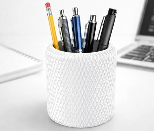 Minimalist White Textured Desk Organizer Pen Holder, Modern Pencil Cup for Home and Office
