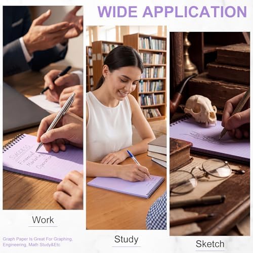 Engrowtic 2 Pack Graph Paper Spiral Notebook A5,Black(internal Purple)