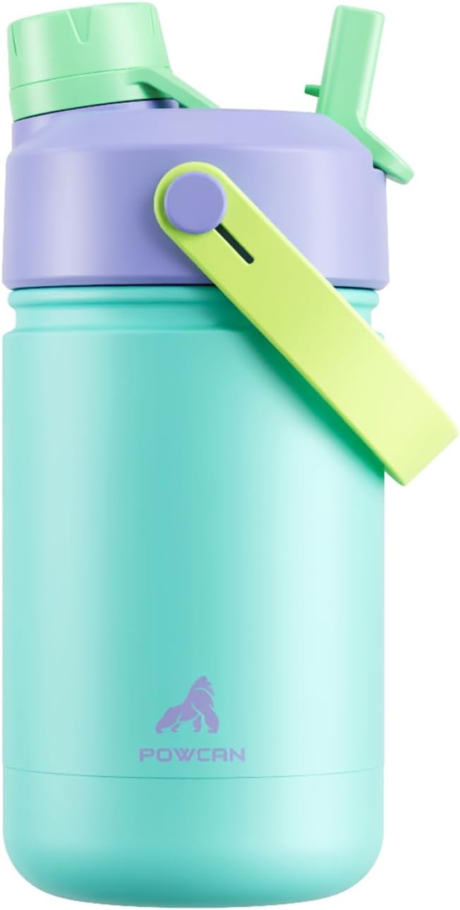 12 oz Stainless Steel Water Bottle for Kids: 2-in-1 Straw Spout Lid, Leakproof, BPA-Free, Cold 24H, Car Cupholder Friendly, Insulated Cup for School, Birthday Gift for Girls Daughters (Sea Princess)