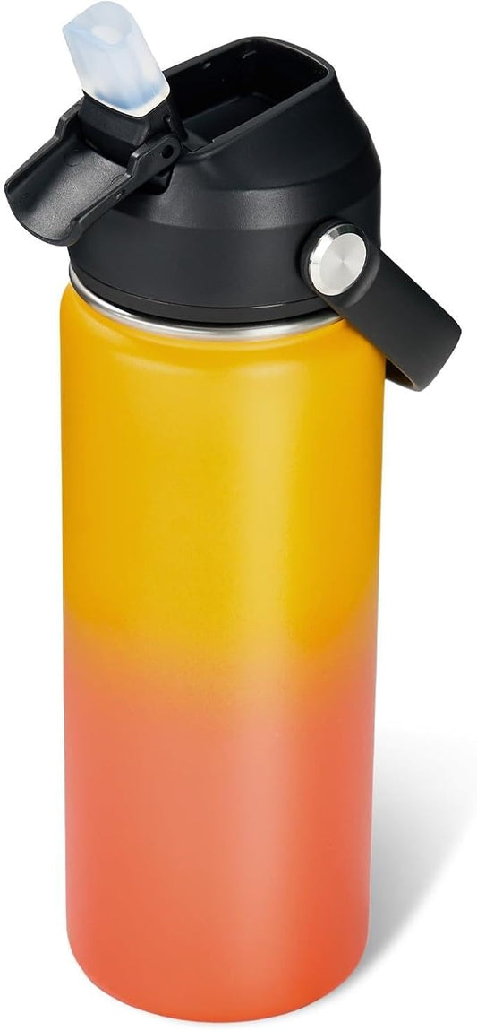 Fijinhom 18oz Insulated Stainless Steel Water Bottle, Wide Mouth Double Wall Vacuum, Silicone Straw, Sweat & Leak Proof, BPA Free Insulated Water Flask for Travel, Keep Cold 24h Hot 12h, Orange