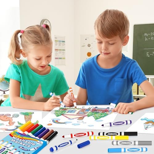 Washable Markers Bulk (24 Count, 3 Box), Broad Line Markers for Kids with Conical Tip, Assorted Colors, Drawing Essentials for School Classroom, Student Must Have for Coloring Book, Art Craft Supplies