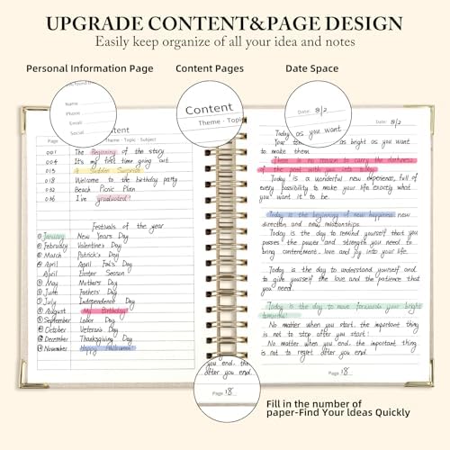 Spiral Notebook Journal, 328 Pages Linen Hardcover College Ruled Notebook, Lined Thick Journals for Women Men, A5 Thick Spiral Journal for Writing, 100GSM Paper, Cute Notebooks for Work School