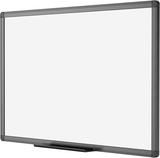 VIZ-PRO Magnetic Dry Erase White Board, 48 X 36 Inches, Black Aluminium Frame