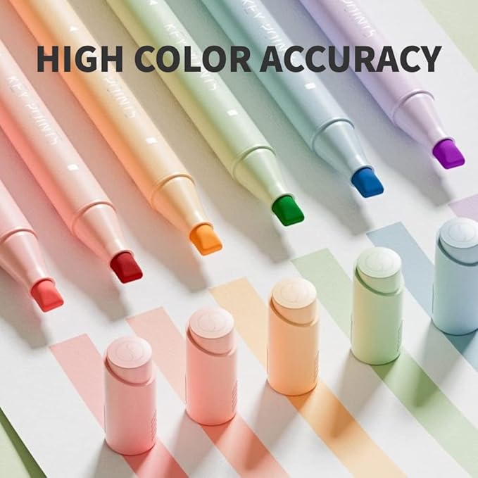 Dual-Tip Highlighters, Free Pencil Case, Chisel Tip & Fineliner Tip, No Bleed Up, Pestal Quick-Drying Highlighter (Mrandi+Pastel)