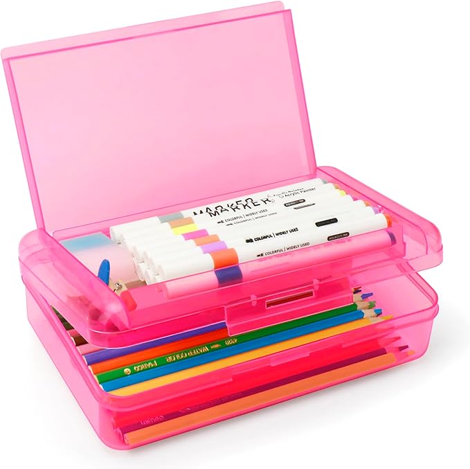 Double Layer Large Capacity Pen Box,Plastic Translucent Pencil Box, Hard Pencil Cases with Snap-Tight Lid for Pens, School Supplies,Office Supplies,Medium-sized,1 Pack