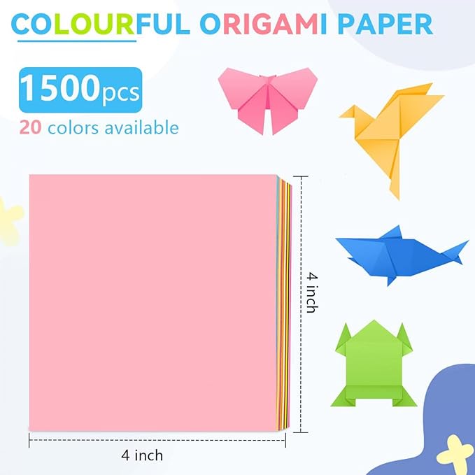 SenseYo 1500 Sheets Origami Paper Kit for Easy Fold Paper Beginner, 20 Colors 4 Inch x 4 Inch