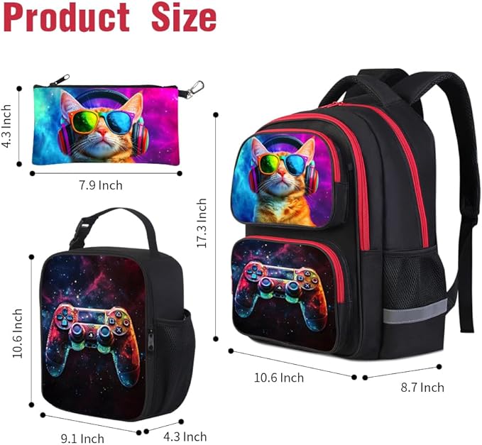 Kids Backpack for School - 17 Inch 3D Reflective Cartoon Bookbag with Dual Zippers, Ergonomic Design for Boys & Girls Ages 6-18 | Durable 600D Polyester Children's Backpack