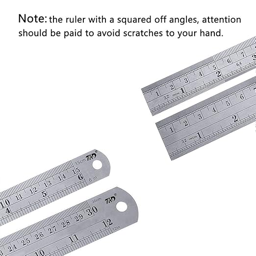 ZZTX Heavy Duty Stainless Steel Ruler Set 12 Inch (30 CM) + 6 Inch (15 CM) Metal Rulers Kit - Perfect Straight Edge for Easy Measurements