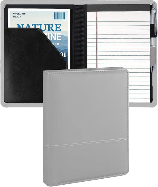 Padfolio/Portfolio Binder, Mini Padfolio Portfolio Binder 5 x 8 Legal Writing Pad, A5 Document Organizer Folder for Men Women, Gray.
