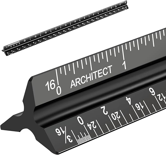 Architectural Scale Ruler, Imperial Measurements 12'', Laser-Etched Aluminum Architect Triangular Ruler Black for Architects, Students, Draftsman, and Engineers by mveohos