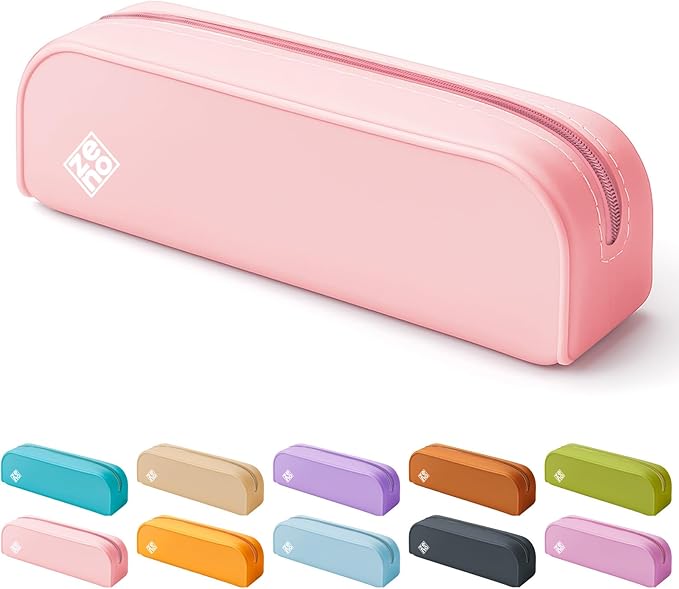 ZENO Silicone Pencil Case – Aesthetic Pencil Pouch for Women & Teens – Cute Pen Case, Pink Makeup Bag, Travel Pouch, Small Stationary Organizer, Pencil Box – Pink Sunset