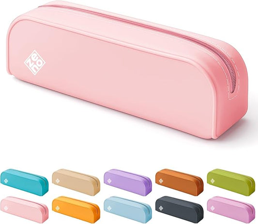 ZENO Silicone Pencil Case – Aesthetic Pencil Pouch for Women & Teens – Cute Pen Case, Pink Makeup Bag, Travel Pouch, Small Stationary Organizer, Pencil Box – Pink Sunset