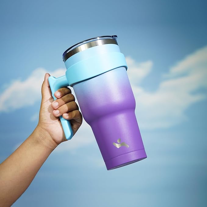 Konokyo 40 oz Tumbler with Handle and 2 Straw 2 Lid, Insulated Water Bottle Stainless Steel Vacuum Cup Reusable Travel Mug,Ocean Dream
