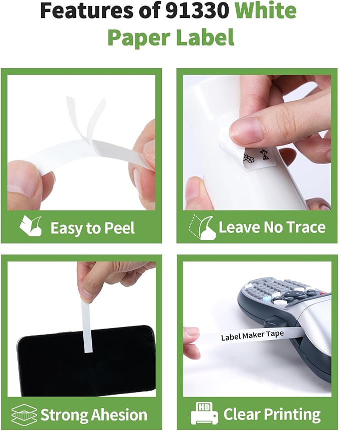 3-Pack Compatible with DYMO Label Maker Refills White Paper Tape | 91330 12mm x 4m (1/2" x 13') Label Maker Tape Replacement for Dymo Letratag Label Maker LT-100T LT-100H 200B