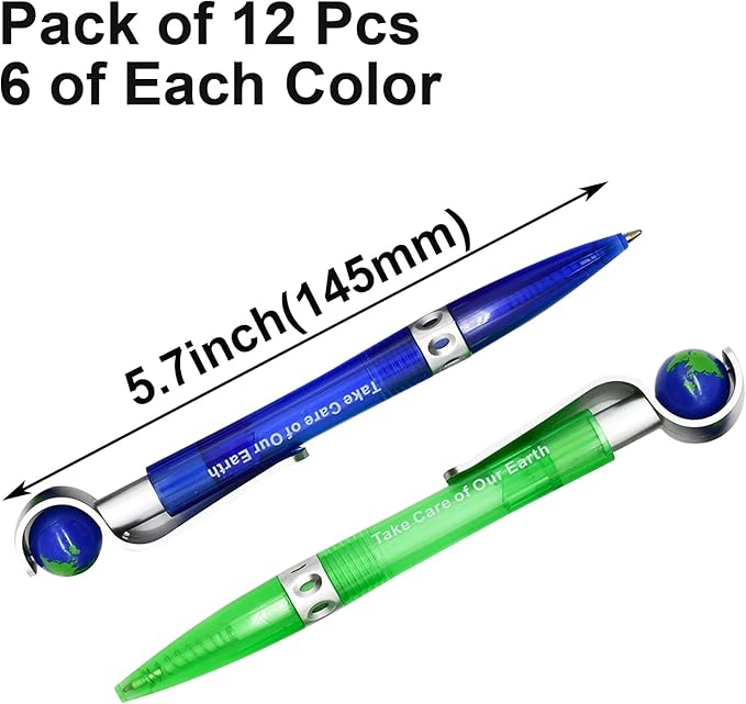 Maydahui 12 Pcs Cute Earth Globe Spinning Pens Retractable Tellurion Ballpoint Pen Black Ink Novelty for Earth Day Office Supplies Desk Decor