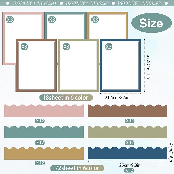 90 Pcs Science Fair Board Supplies Include 72 Trim Scalloped Bulletin Borders 18 Presentation Board Subtitles for Classroom Office Display(Morandi)