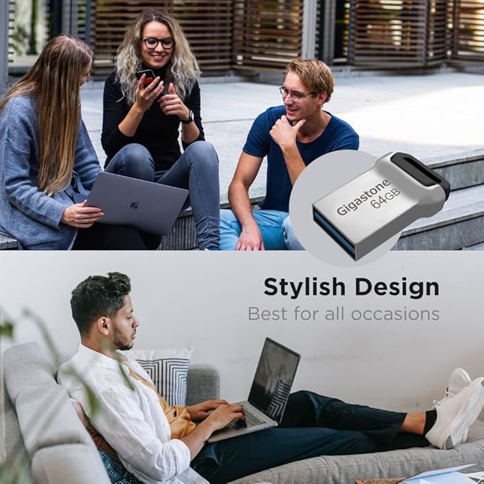 GIGASTONE 64GB Nano Flash Drive (5 Pack) Z90 USB 3.2 Gen 1, 120MB/s Ultra Fast, Super Lightweight, Mini Fit Robust Metal Design, Data Storage, Backup for PC/Mac/TV/Car, USB 2.0/3.0/3.1 Compatible