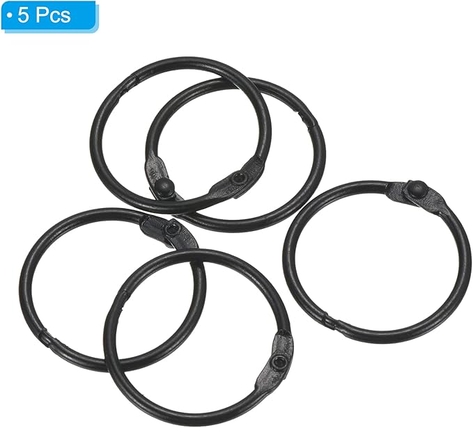 PATIKIL Loose Leaf Binder Rings 1 Inch, 5 Pack Metal Flash Card Book Binding Rings for Key Chain Index Card Scrapbooks, Black