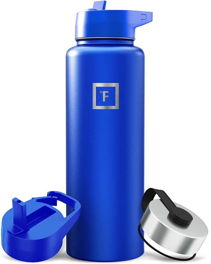 IRON °FLASK 40 oz Wide Mouth Water Bottle with 3 Lids | Insulated Stainless Steel Sports Water Bottle with 3 Leakproof Lids - BPA Free, Cold 24 Hrs, Sweat Free (Cobalt)