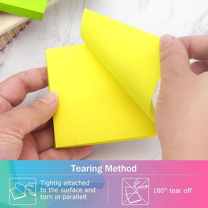 Osboo Sticky Notes 3x3 Pop Up Self-Stick Notes Pads with 6 Bright Colors, Easy to Post for Office, School, Home, 6 Pads/Pack, 100 Sheets/Pad(Pop Up)