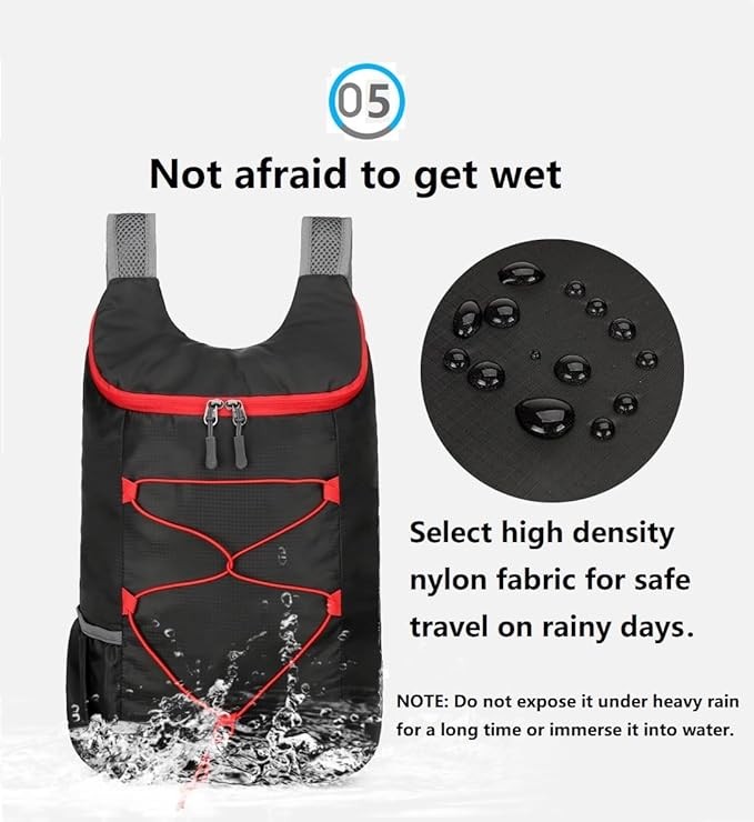 levayhill 16L Lightweight Foldable Hiking-Backpack Small Packable-Daypack For Travel,Ultralight Water-Resistant Gym Bag Men Women Easy Carry-on (Black+Red)