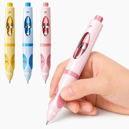 Write Right Learning,Pencil Kids Handwriting Gripper,Posture-Correcting Pen with Automatic Refill, Posture Correction Training Writing, 12 Replacement Refillers. (Pink)