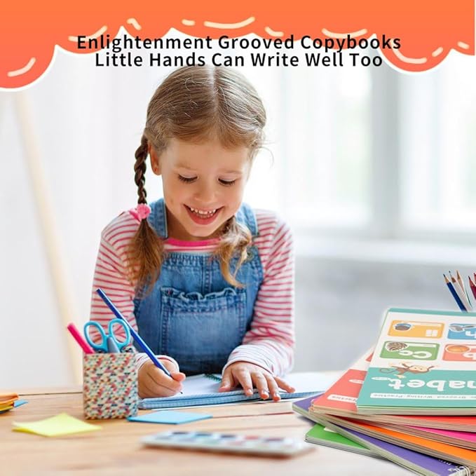 Magic Grooved Writing Practice Books for Kids with Disappearing Ink Pens Grips, Reusable Handwriting Workbooks 6 Pcs, Letter Tracing Copybook for Kindergarten Ages 3-8