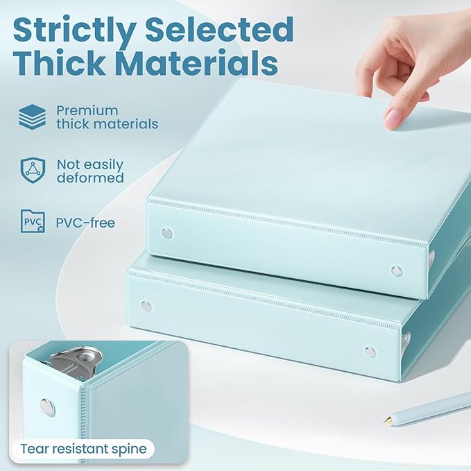 SUNEE 3 Ring Binder 1.5 Inch 2 Pack, Clear View Binder Three Ring PVC-Free (Fit 8.5x11 Inches) for School or Office Supplies, Blue