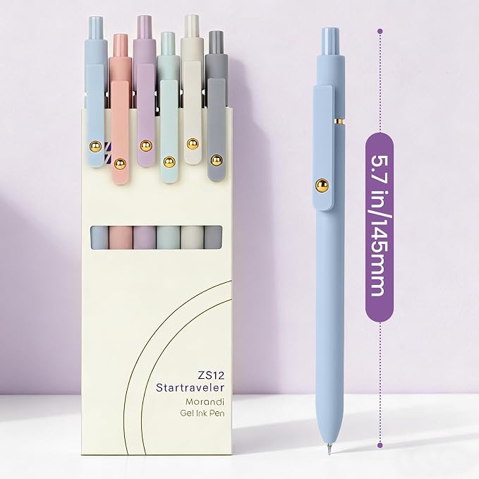 FIOVER Gel Pens, 6pcs 0.7mm Fine Point Black Ink, Quick Dry Smooth Writing Pens for Journaling, Nurse Aesthetic Cute Office School Supplies, Gifts for Women and Men (6Pcs Morandi-Black Ink)