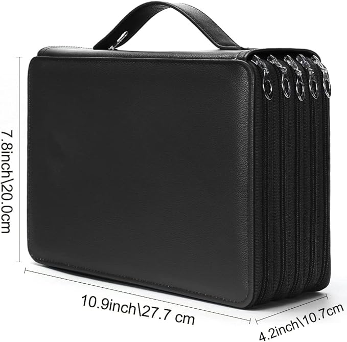 Vomgomfom 252 Slots Pencil Bag, 5-Layer Zipper Art Supply Organizer, PU Leather Portable Colored Pencil Case with Handle for 252 Watercolor Pens, Gel Pens (Black)