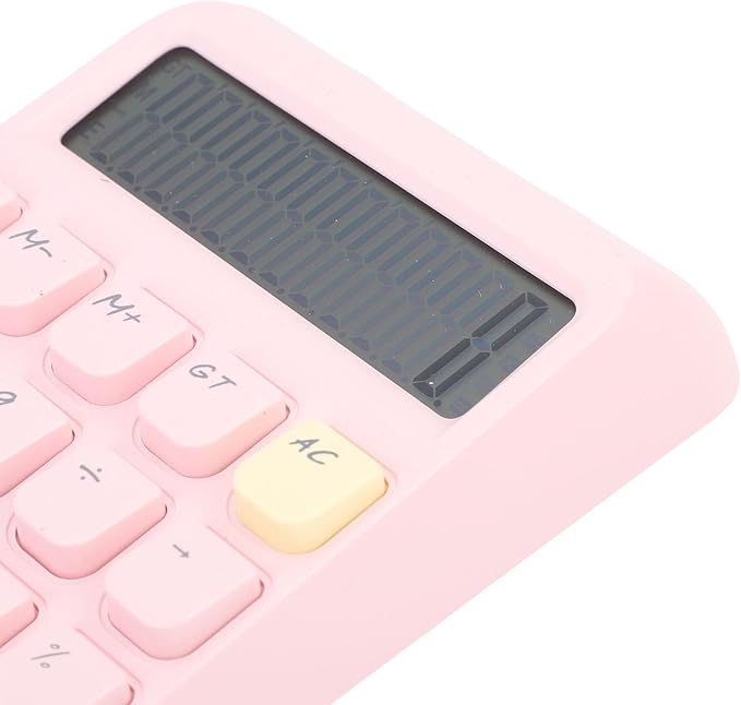 GLOGLOW Solar Power Calculator, ABS Material, 12 Digits Large LCD, Tactile Buttons, Great for Office Study and School Use (Pink)
