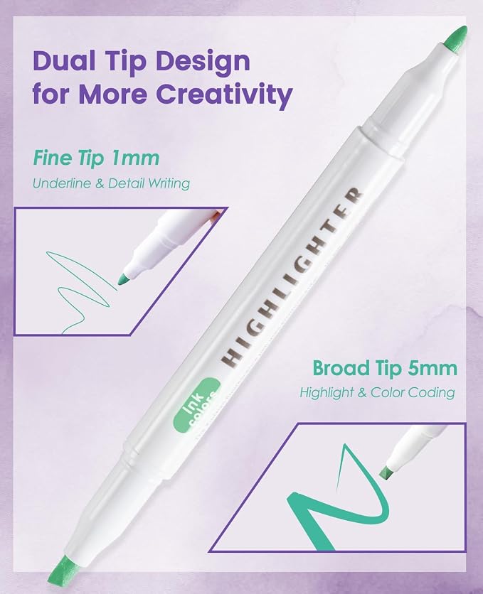 Pastel Highlighters, 30 Count Dual Tip Highlighter Markers, Fine Tip & Chisel Tip, No Bleed Quick Dry Non-Toxic Ink, Aesthetic Bible Highlighters for Journaling, School, Office & Study Notes