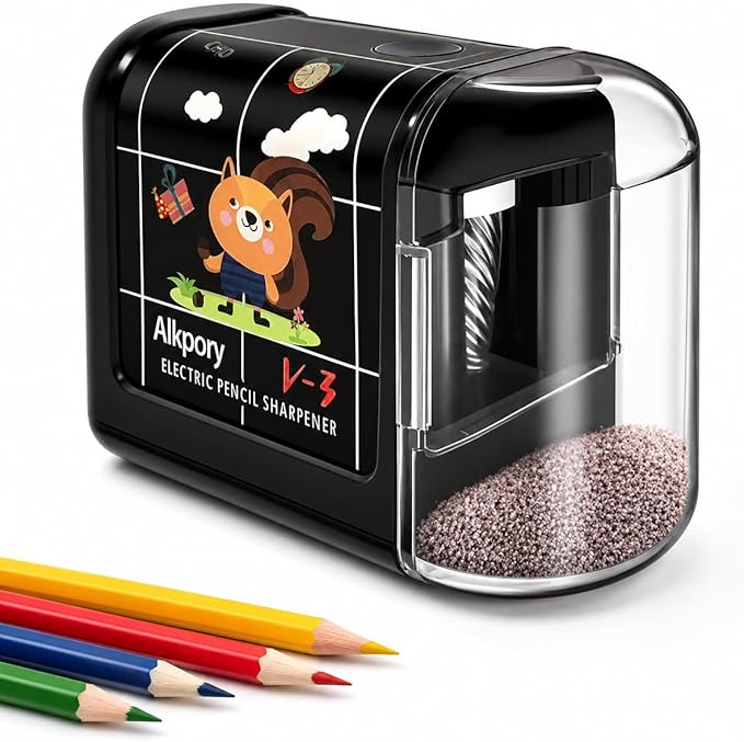 Battery Operated Electric Pencil Sharpener for Kids, Auto Stop Safety Switch, Fast Pencil Sharpener for No.2 and Colored Pencils, Portable Desk Sharpener for School, Home, Office, Black