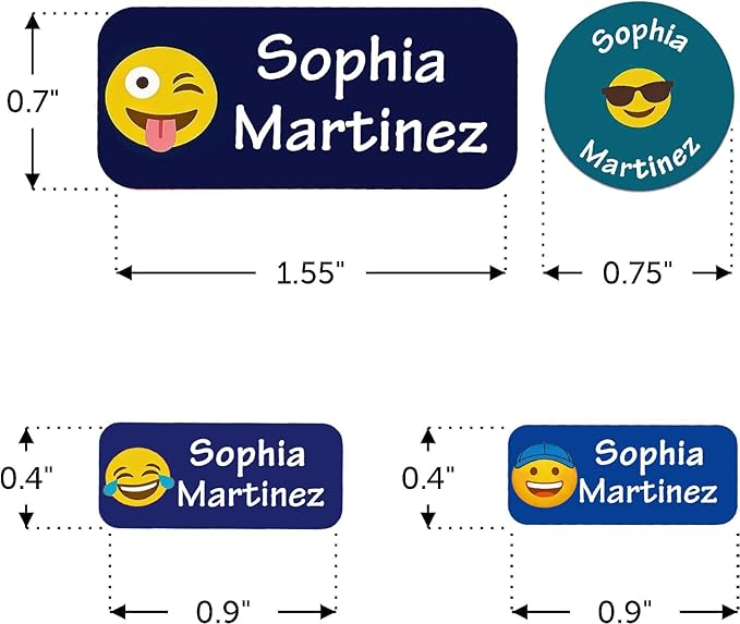 Waterproof Custom Name Stickers (135 Labels) - Personalized Daycare Labels for Clothing, Water Bottles, Lunch Boxes & School Supplies - Ideal for Camp & Daycare - No-Iron (Emojiss)