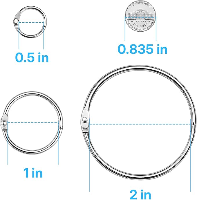OWLKELA 80 Pcs Binder Rings 0.5 Inch, Loose Leaf Metal Book Rings, Flash Card Rings, Index Card Rings, Clip Rings, Nickel Plated Steel, Key Rings, Silver
