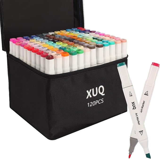 Alcohol Markers, 120 Colors Dual Brush Tip Permanent Art Markers, Coloring Marker, for Book Painting Card Making, Christmas gift for Adults Great Value Pack for Beginners