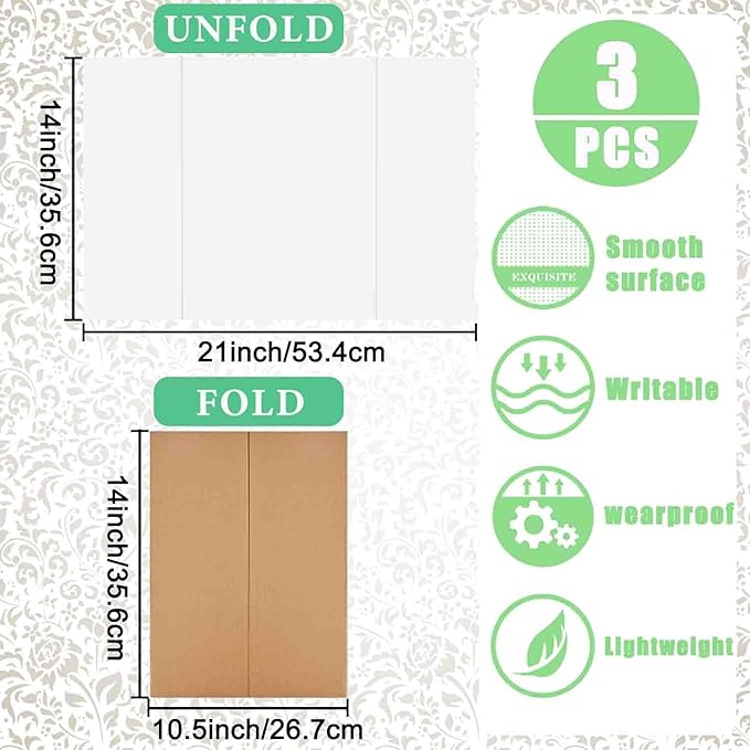 3 pcs Small White Tri-Fold Display Boards, 21 x 14 Inches Corrugated Trifold Poster Boards for School Projects, Science Fairs, Business Presentations and Exhibitions