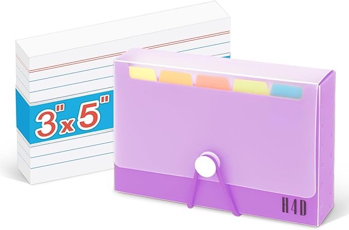 H4D 3x5 Index Card Case with 100 Heavyweight Ruled Index Cards and Dividers, Purple