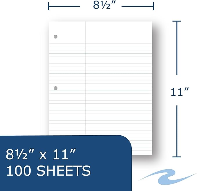 Roaring Spring Loose Leaf Law Paper, Case of 48 Packs, 100 Sheets Per Pack, 8"x10.5" White 15# Law/College Ruled Notebook Filler Paper With Margin, 3-hole Punched, Proudly Made in the USA