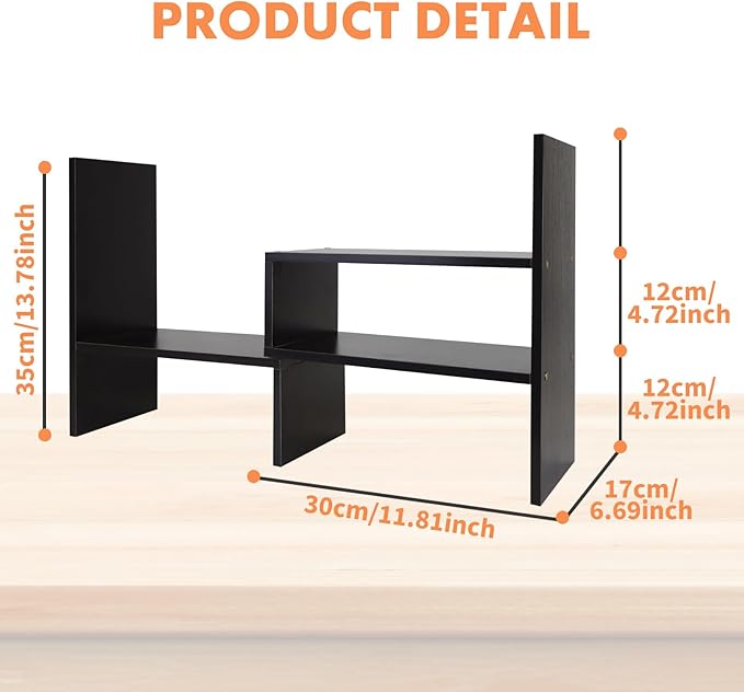 ShellKingdom Desk Shelf Organizer, Desktop Shelves, Adjustable Desktop Corner Shelf, Bookshelf Storage Rack and Cubicle Decor for Desk, Tabletop, School, Office, Dorm Desk Organizer - Black