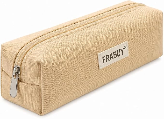 Canvas Pencil Case Pouch – Multipurpose Pen Bag Stationery Beige | Heavy-duty canvas, smooth alloy zipper, cute organizer for girls and boys, ideal for stationery, cosmetics, tech gear