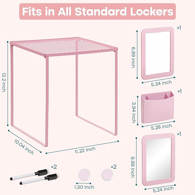 Locker Organizer Accessories Kit for Girls, 8 Pcs Pink Locker Decorations for Middle School, Back to School Preppy Essentials Set