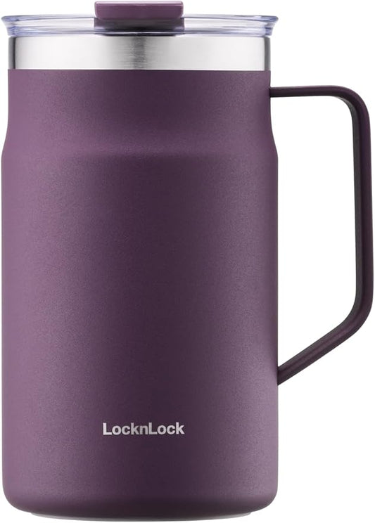LocknLock Metro Mug, Premium 18/8 Stainless Steel Metal, Double Wall Insulated, Portable Coffee Cup with Lid and Handle for Hot and Cold Drinks, Purple, 20 oz